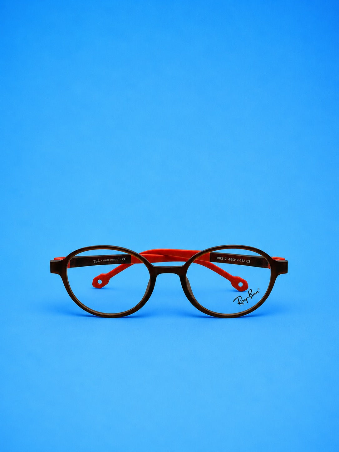 Classic Kids Round Eyeglasses – Brown Frame with Red Temples