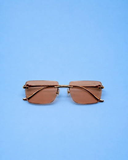 Gold-Tone Rimless Pink Lens Sunglasses