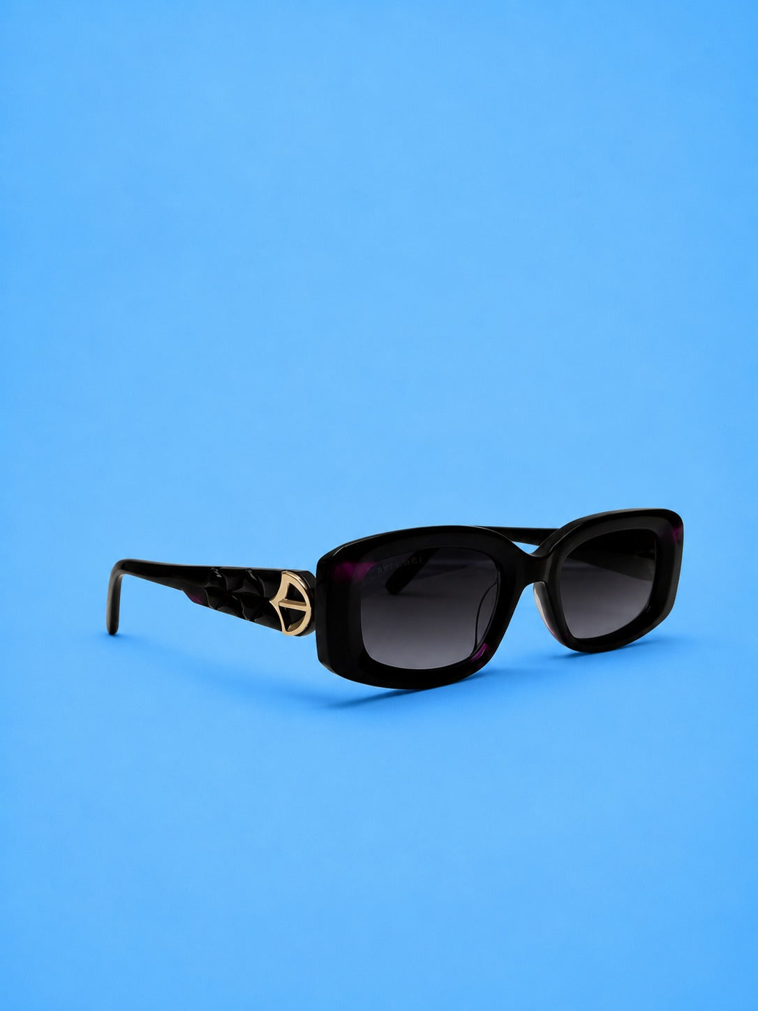 Designer-Style Oversized Rectangle Sunglasses – Black C Plum with Gold Accent