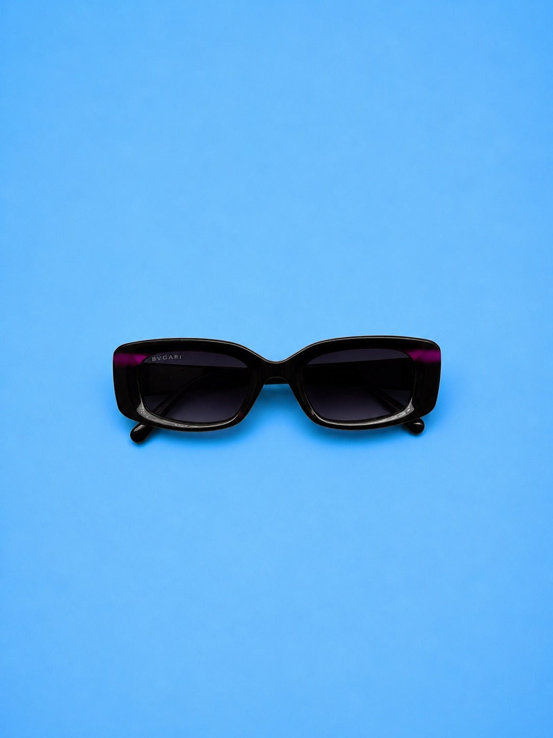 Designer-Style Oversized Rectangle Sunglasses – Black C Plum with Gold Accent