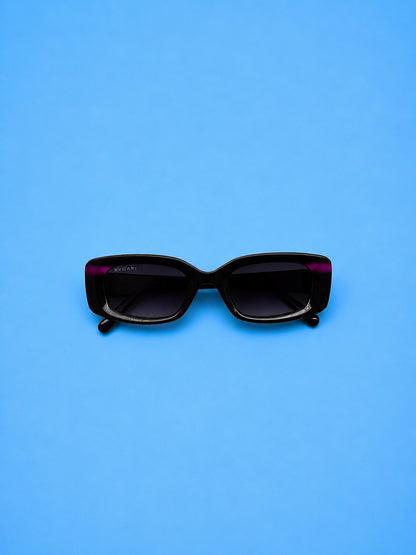 Designer-Style Oversized Rectangle Sunglasses – Black C Plum with Gold Accent