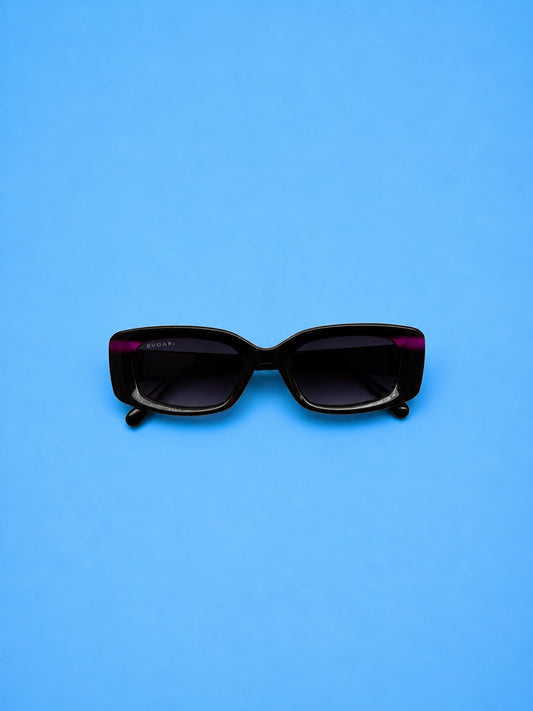 Designer-Style Oversized Rectangle Sunglasses – Black C Plum with Gold Accent