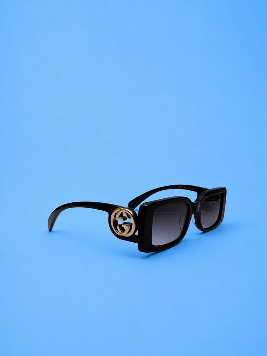 Gucci-Style Oversized Square Sunglasses – Black with Gold Logo Detail