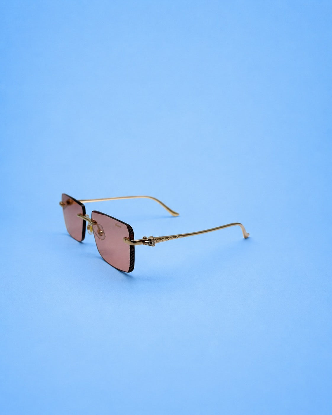 Gold-Tone Rimless Pink Lens Sunglasses