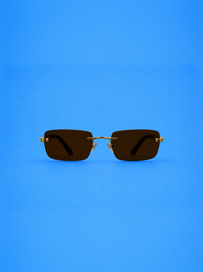 Gold Rimless Rectangular Sunglasses