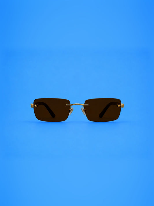Gold Rimless Rectangular Sunglasses