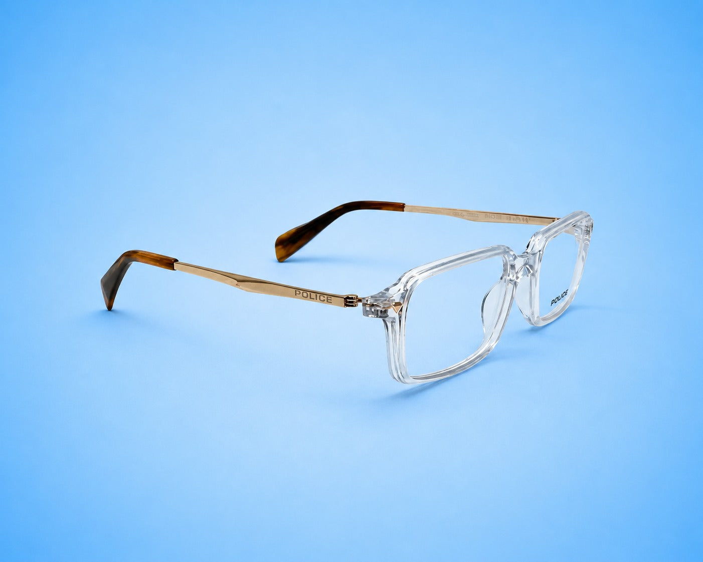Police Crystal Clear Frame – Transparent & Gold (Standard Size)