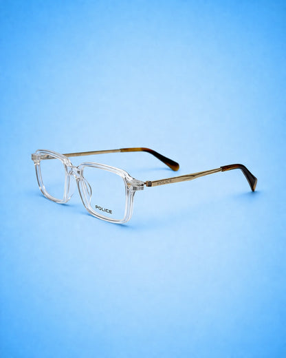 Police Crystal Clear Frame – Transparent & Gold (Standard Size)