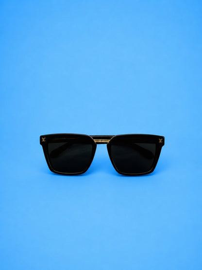 Louis Vuitton-Style Square Sunglasses – Black with Gold LV Detail
