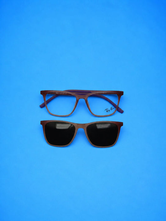 Ray-Ban Style Kids 2-in-1 Square Matte Brown Eyeglasses with Magnetic Clip-on Frame