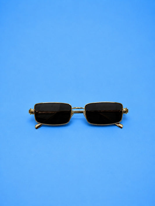 Gold Rectangular Metal Sunglasses