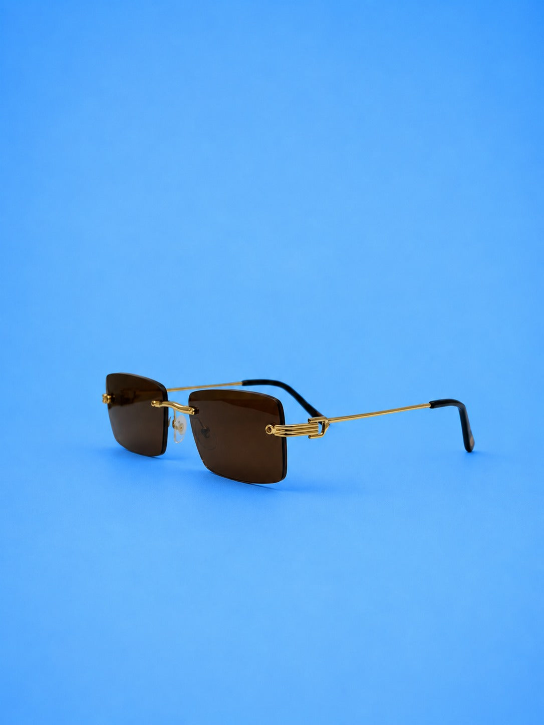 Gold Rimless Rectangular Sunglasses