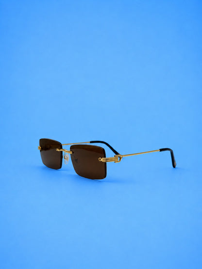 Gold Rimless Rectangular Sunglasses