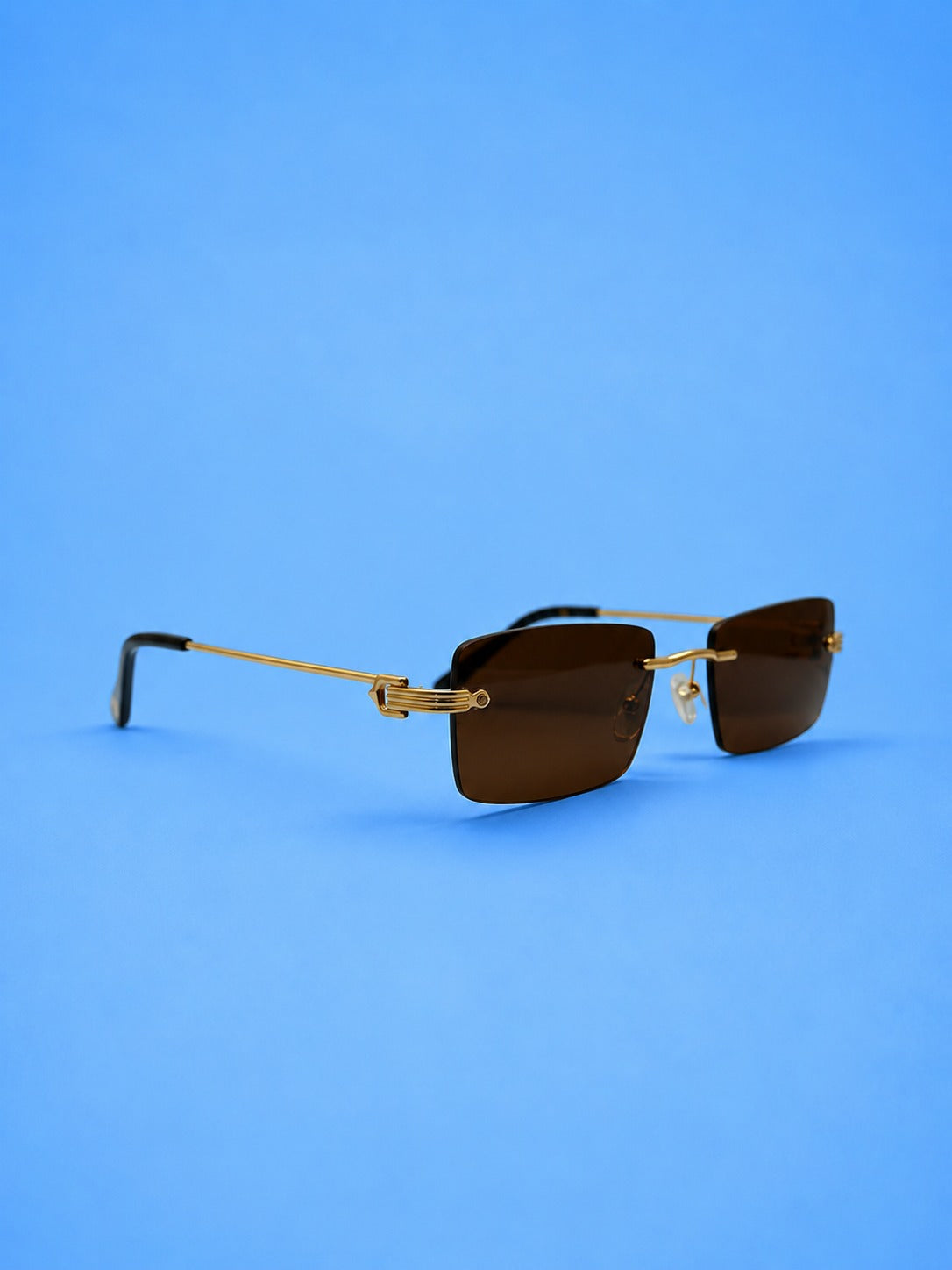 Gold Rimless Rectangular Sunglasses