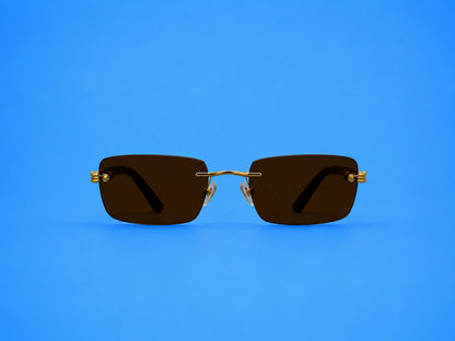 Gold Rimless Rectangular Sunglasses