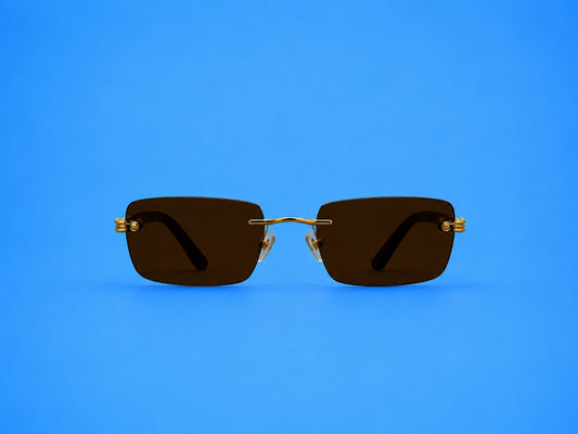 Gold Rimless Rectangular Sunglasses