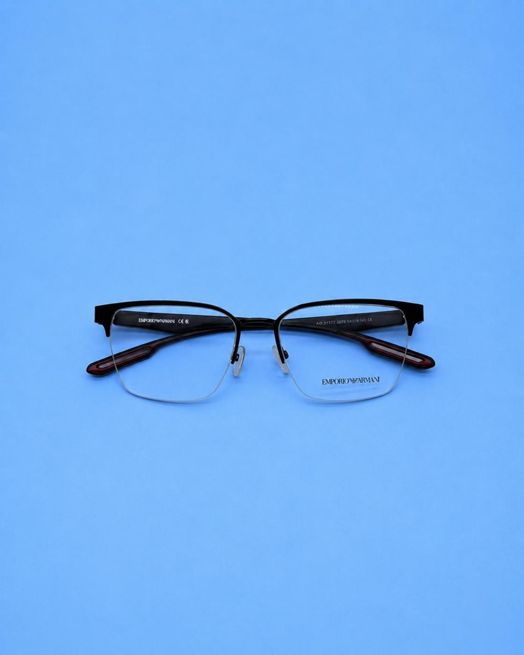 Emporio Armani Black Semi-Rimless Rectangular Optical Frame