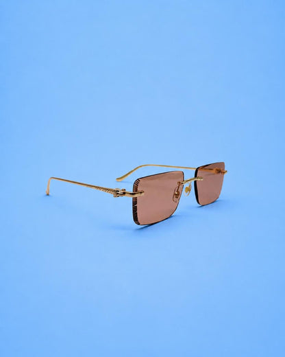 Gold-Tone Rimless Pink Lens Sunglasses