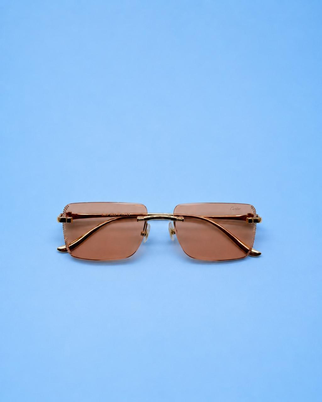 Gold-Tone Rimless Pink Lens Sunglasses