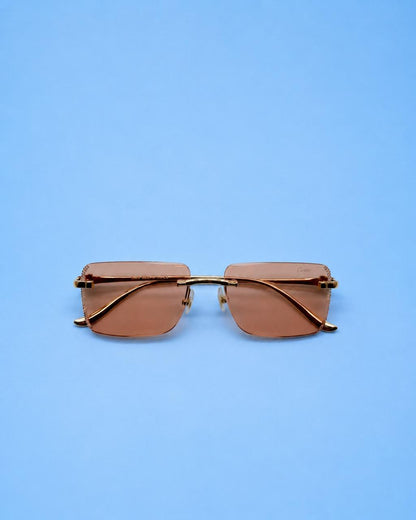Gold-Tone Rimless Pink Lens Sunglasses